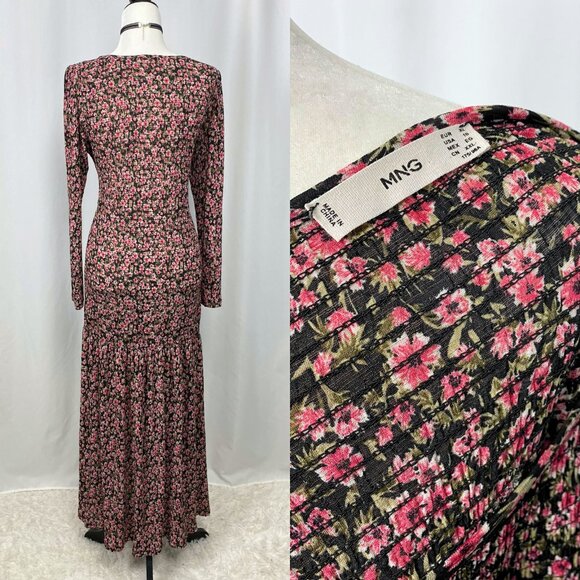 Mango MNG lightweight smocked long sleeve midi midaxi floral dress large - Picture 5 of 5